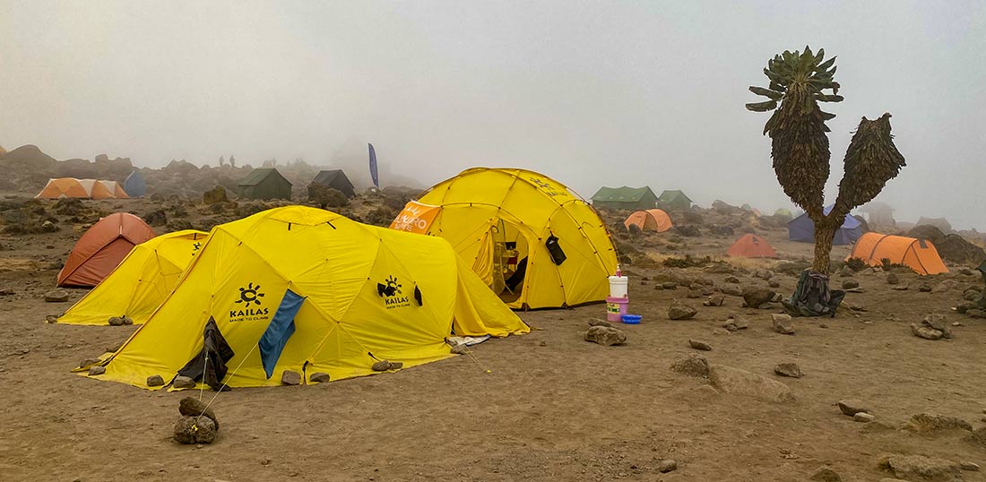 Hang your wet clothes on your tent to dry on Kilimanjaro