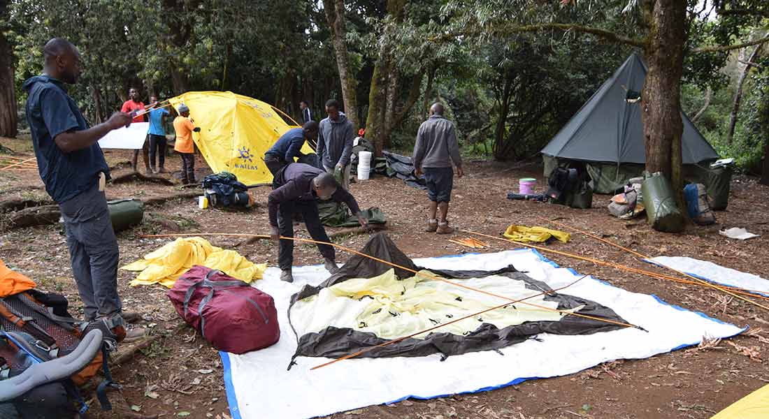 porters setting up camp